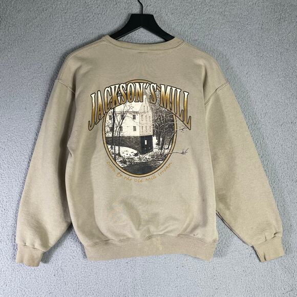 Vintage Jackson’s Mill Graphic Crewneck Sweatshirt Beige USA Heritage Pullover - Picture 2 of 9